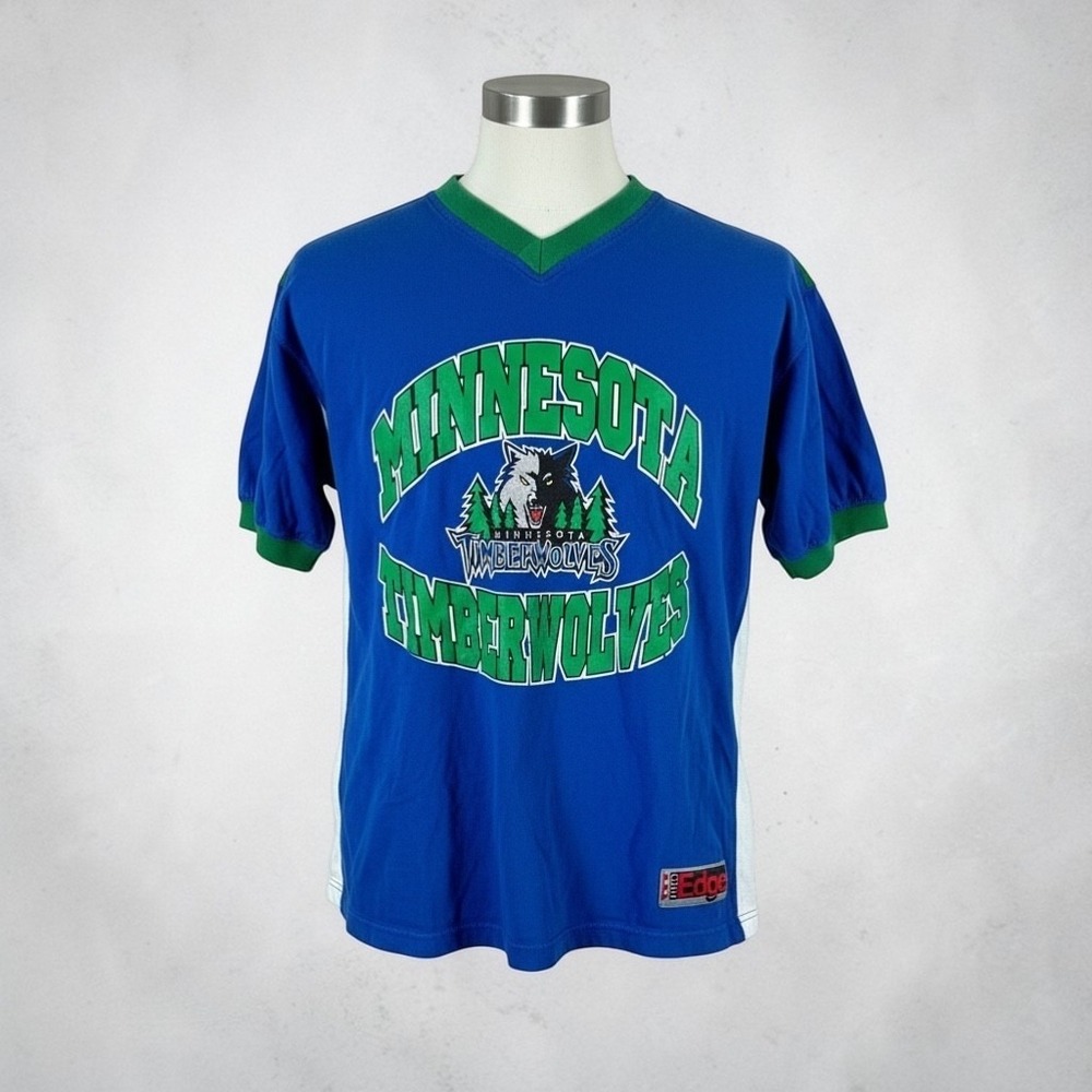 Vintage 90s Timberwolves Shirt Mens XL NBA Pro Edge Shooting Blue Green